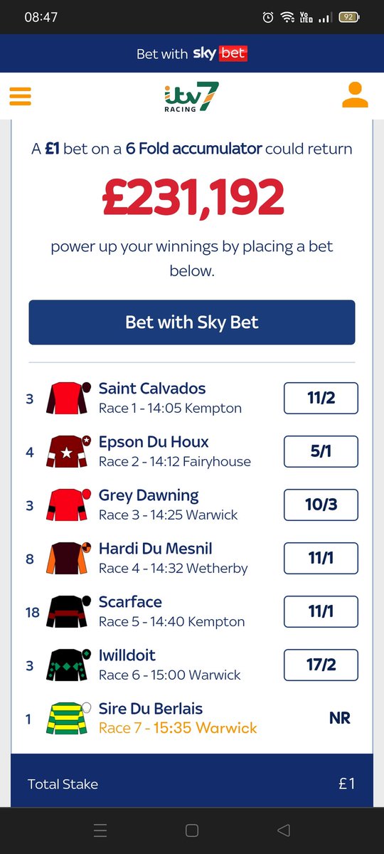 GreenJack_'s tweet photo. @LeonnaMayor @itv7 @itvracing @ITVSport Sird du Berlais not running in Race 7 at Warwick 🤦🏽‍♂️ https://t.co/nVegZr5S9N
