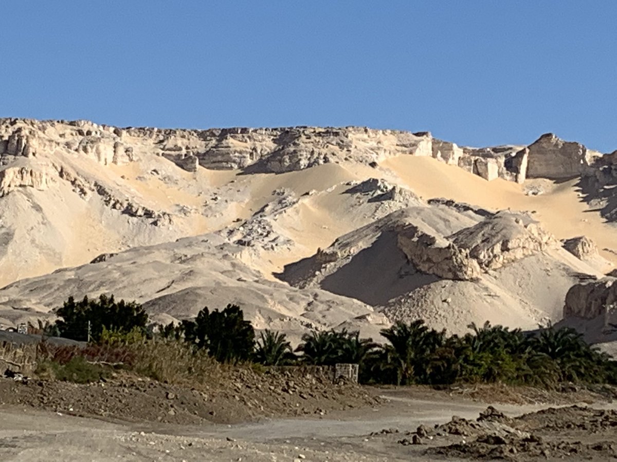 AmheidaProject's tweet photo. Off to the site for the sequel, #Amheida2023: Week II. yesterday a select team of intrepid ascended the Scarp. It’s like oasis telemarking: you hike up and ski down. #dakhla @isawnyu https://t.co/nXSsSdWVcW