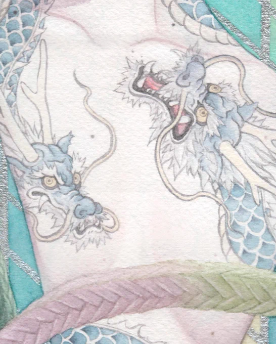 みうらじろうギャラリーで開催中のグループ展『端月譚2023』より。「青鎖竜」M8号多肉植物のムスコーサ(青鎖竜)をモチーフに。胸元の竜がお気に入り作品はメールにて通販でもお取り扱い頂いておりますので、よろしければご覧頂けますと幸いです。 