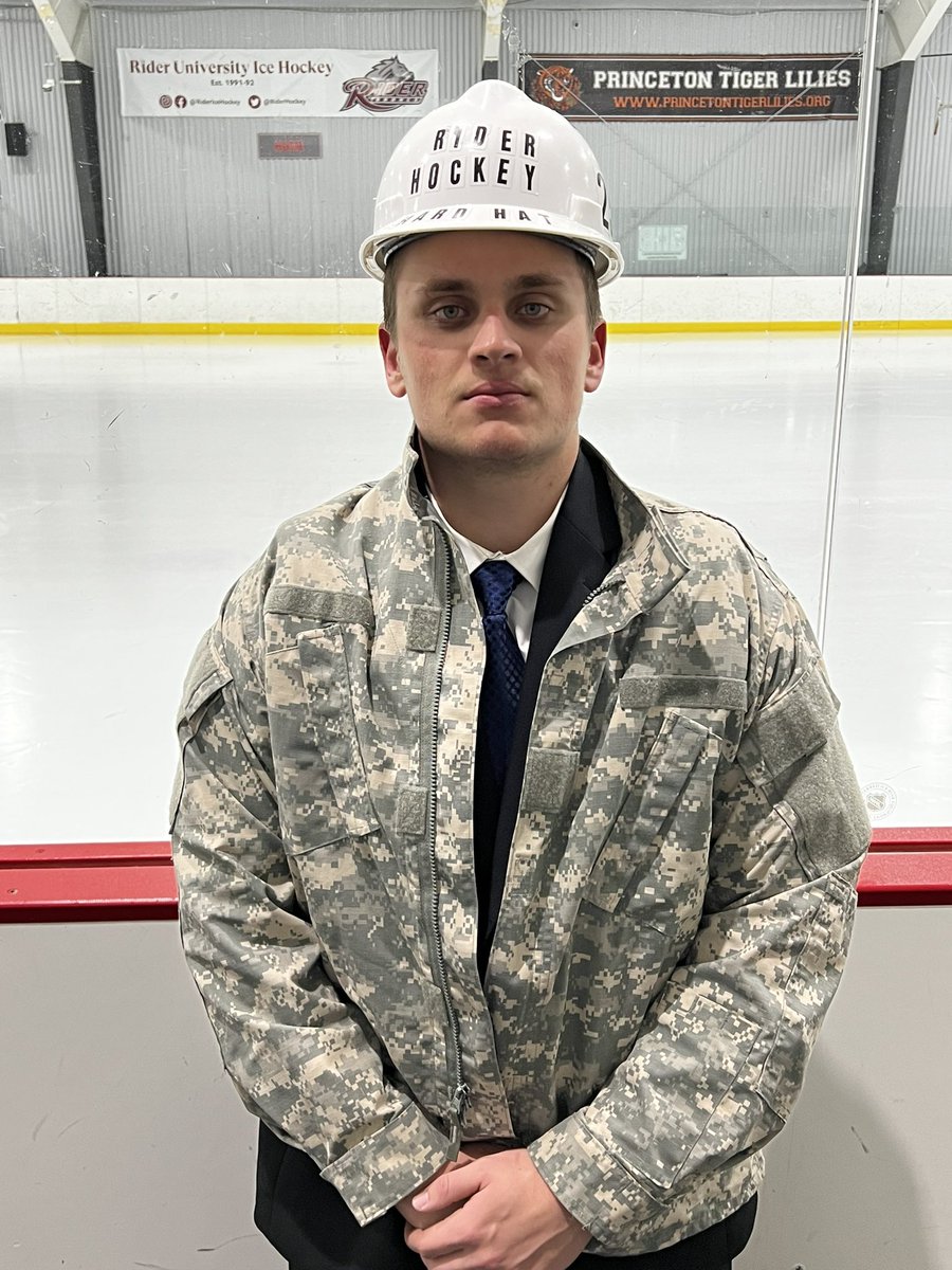 RiderIceHockey's tweet photo. McDermitt earns #hardhat and #rangerjacket in complete game effort in 4-3 win in first match up vs. WV this weekend.
#RiderIce #TheBrotherhood https://t.co/JVfzRqtHNU