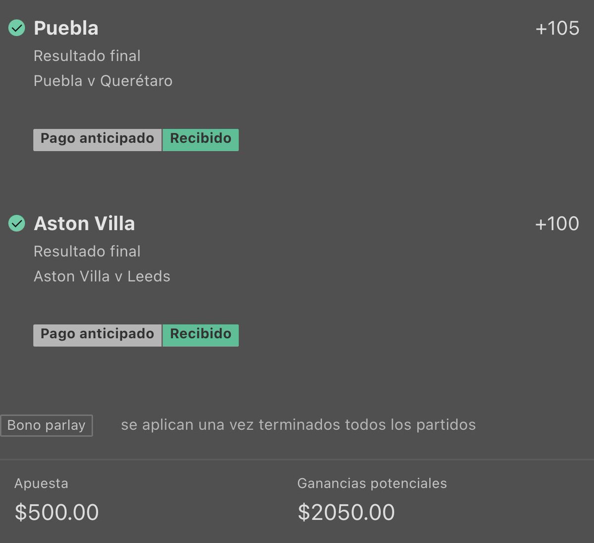 MarcianoPickss's tweet photo. Con esta apuesta termine de 500 a 10,000, gracias a todos los que me siguieron.
500 a 10k ✅
Buenas noches, que tengan buen fin de semana ❤️ https://t.co/iEZPv2daiU