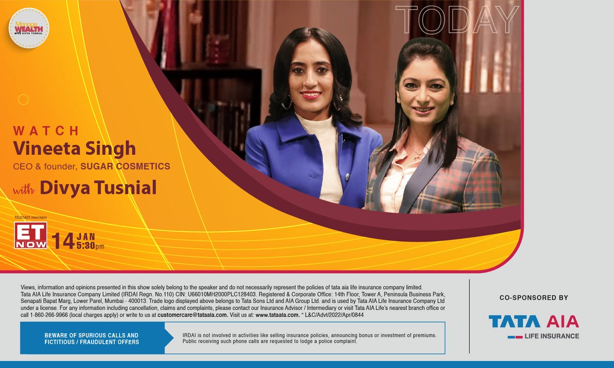 DivyaTusnial's tweet photo. Watch Vineeta Singh, CEO &amp; founder of SUGAR COSMETICS, India's fastest growing cosmetic brand, on the tenth episode of "Manage Wealth with Divya Tusnial" today at 5.30 pm exclusively on @ETNOWlive .
Radio Partner: Fever FM
.
#sugarcosmetics #trysugar #makeup #makeupartist https://t.co/GiFEZA5d3A