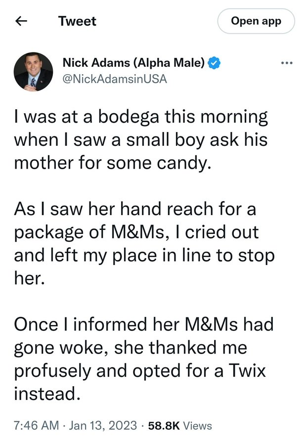 MrDonAuto's tweet photo. Dearest #NicholasAdamopoulos darling,

Of all the things that didn't happen today you don't even know the #Twix is owned by #Mars who won #MAndM's.

Sincerely,

America https://t.co/xsZitL3YyN