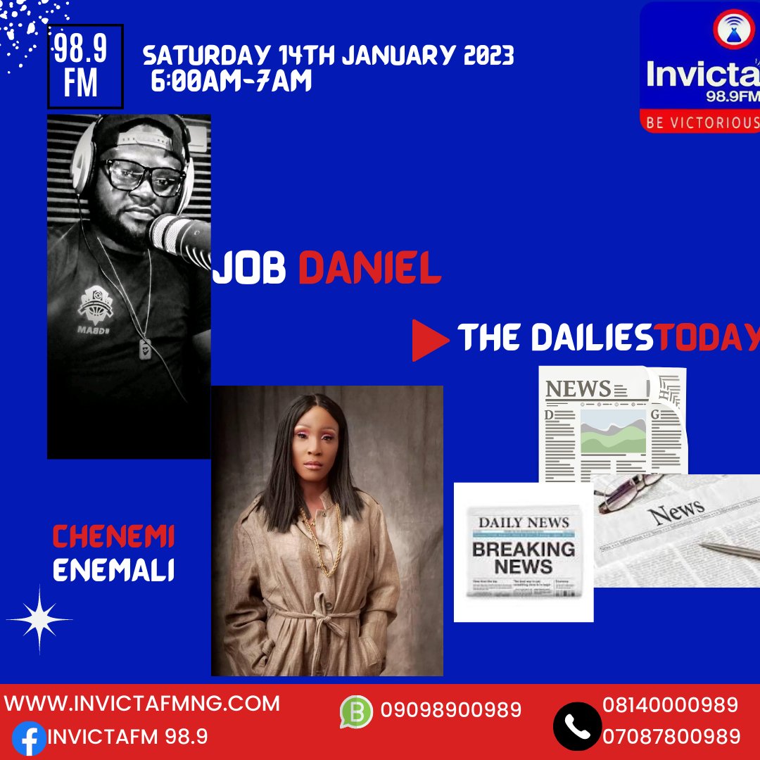 invictafm989's tweet photo. @invictafm989

#INVICTAFM989
#2023 #ITSASATURDAY #WEEKENDSPLASH d with  @Joebee_daniel &amp; @ITSD_VYCE

NOW Airing🔥
THE DAILIES TODAY
WITH  @Joebee_daniel &amp; @ITSD_VYCE

LIVE ON https://t.co/Nw03YTMzzK https://t.co/NhrOvO1bVq