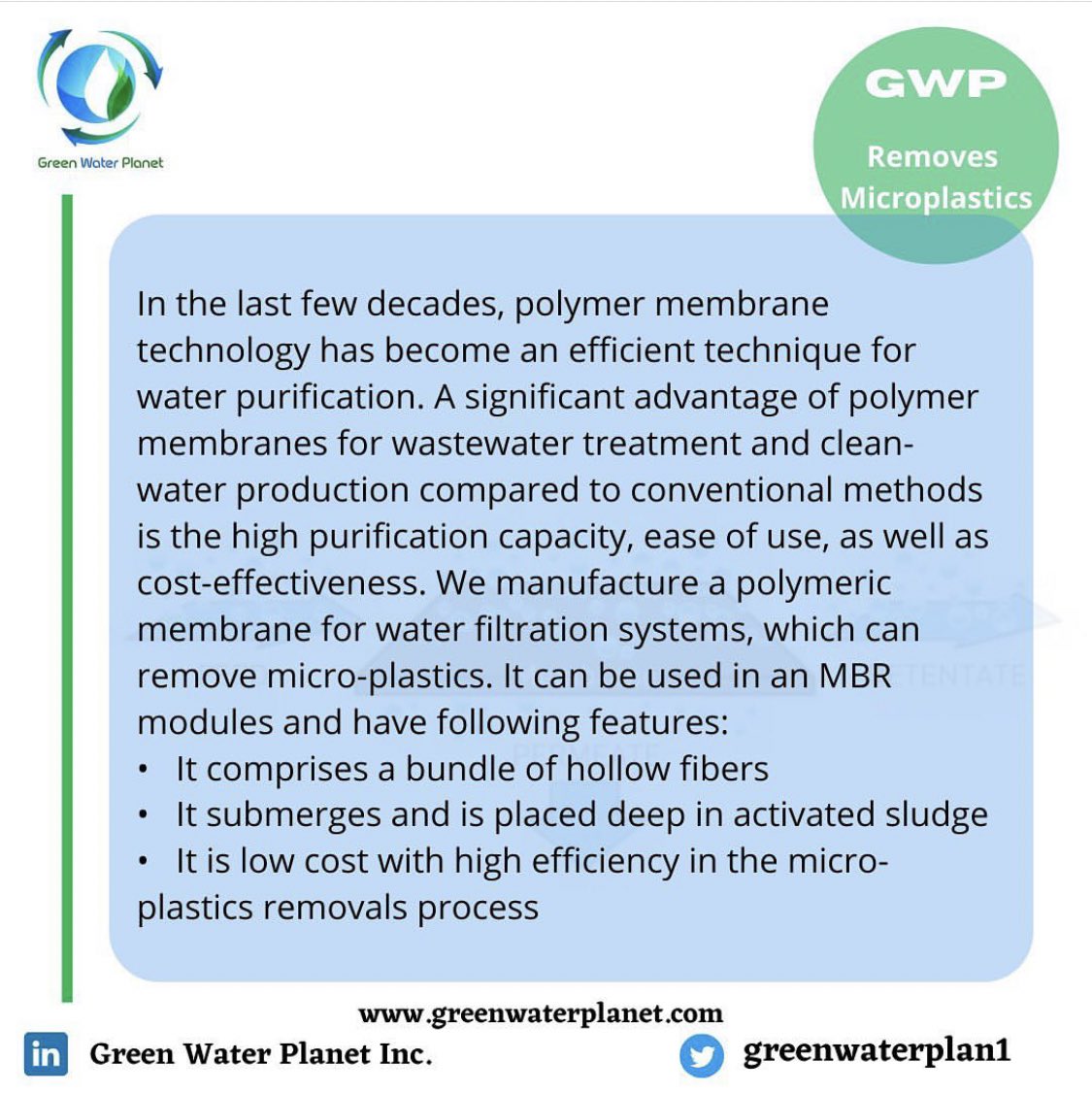GreenWaterPlan1's tweet photo. #wastewater #microplastic #membrane #cleanwater #wastewatertreatment https://t.co/oh2oJ02YGC
