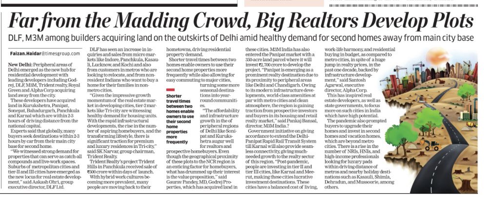 FaiHaider's tweet photo. #Developers like #Godrej, #DLF, #M3M, #TridentRealty, #RoyalGreen and #AlphaCorp have acquired #land in #Kurukshetra, #Panipat, #Sonepat, #Bahadurgarh, #Panchkula and #Karnal, which are within 2–3 hours driving distance from the national capital.
https://t.co/MS0fVxBqCR https://t.co/56ENQTIUbh