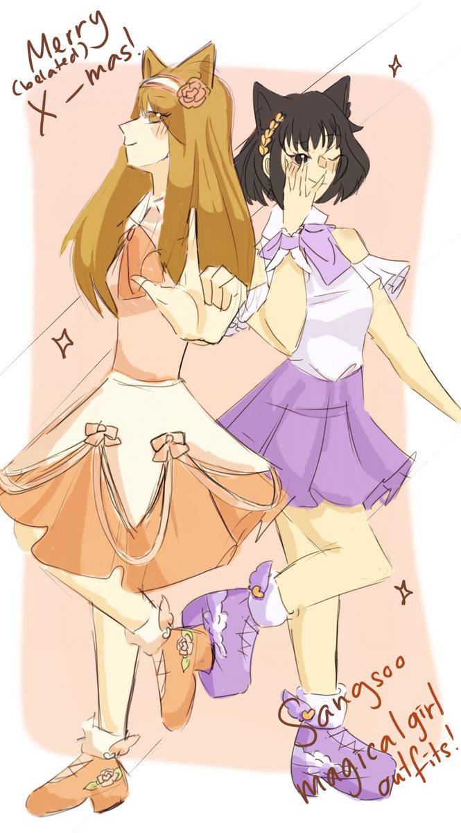 OrvSecretSanta's tweet photo. Happy belated new year @kawaroki !
Your Secret Santa designed magical girl outfits for Sangsoo, hope you like it! 🪄✨

#orvss2022 https://t.co/2uHd8NPcXq