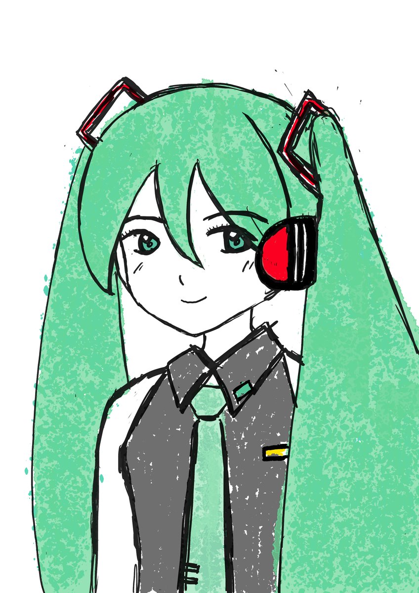 1girl aqua hair detached sleeves green eyes green hair hair between eyes headphones  illustration images