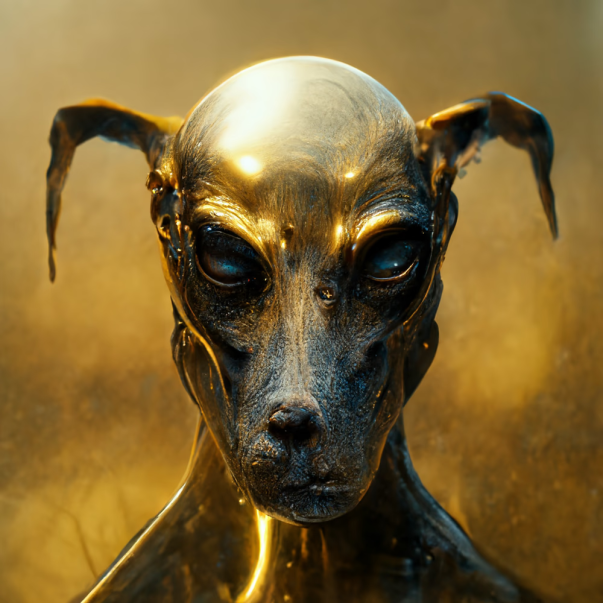 This is Gnarls Barkley...🐶👽
Although he often looks repelled or stressed, Gnarls Barkley is a real gem. In dire moments, his powers of electronic transportation, physical restoration and spinning a gold web always come in handy.
#nfts #dogliens