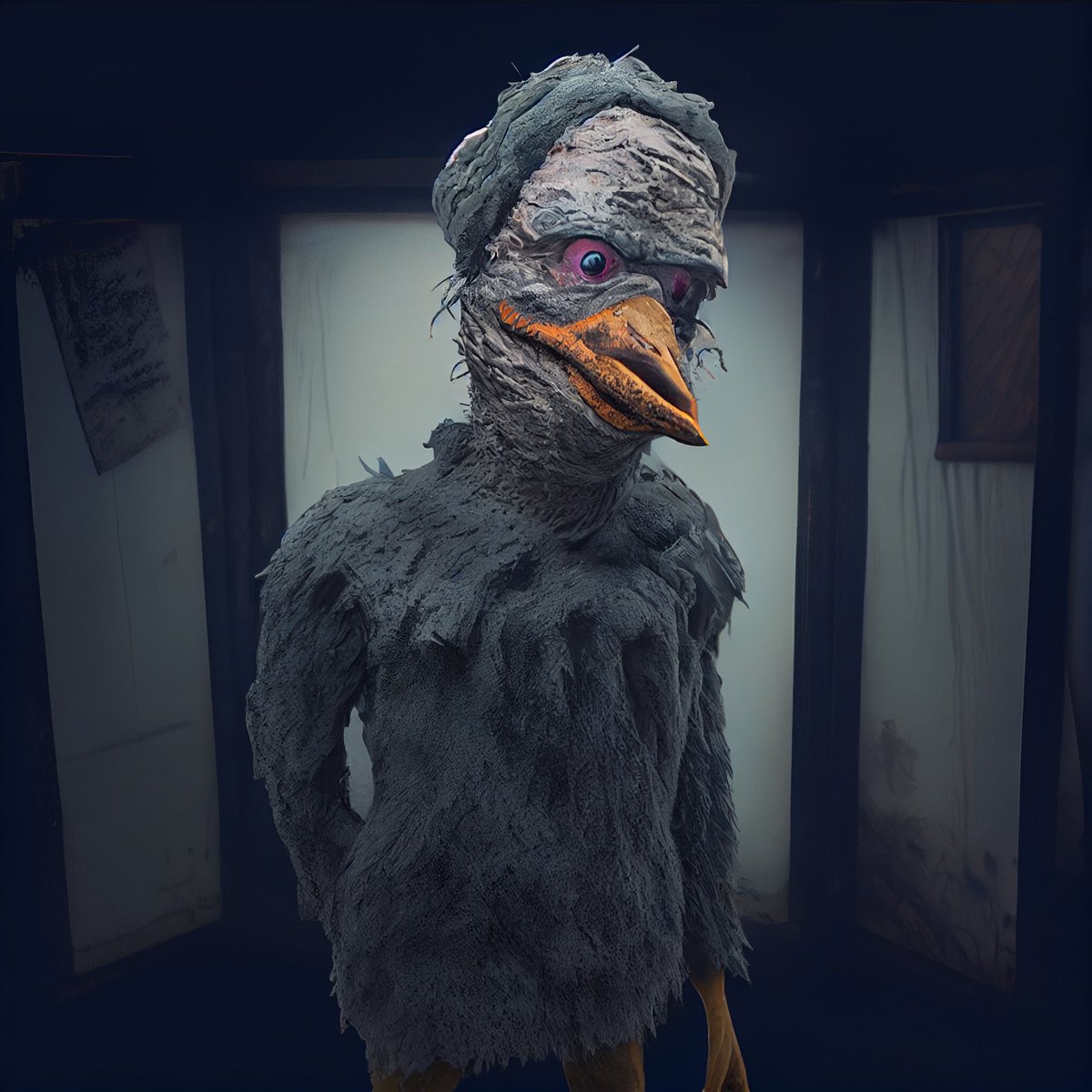 _AlFi_'s tweet image. Le pedí a la I.A #midjourney  que dibujara a Guru-Guru, creó esta versión spooky 🙃