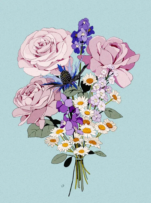 Violet roses bouquet commish 