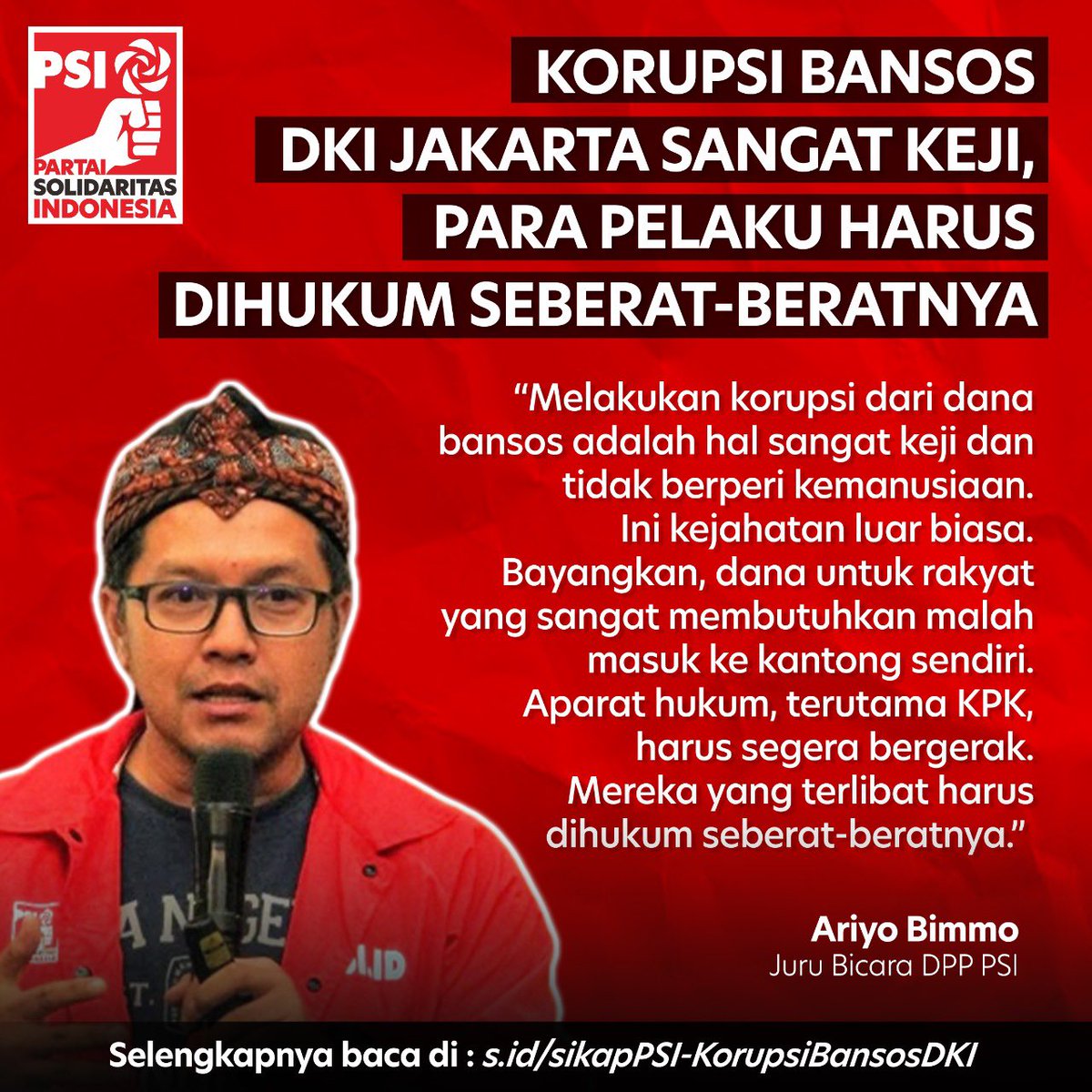 Korupsi Bansos DKI Jakarta sangat keji, para pelaku harus dihukum seberat-beratnya

Selengkapnya baca di s.id/sikapPSI-Korup…