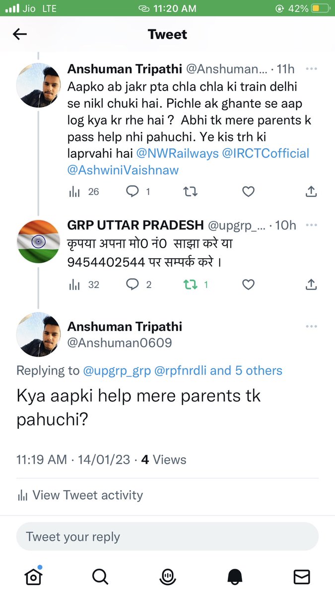 Anshuman0609's tweet photo. Kl puri raat aap logo se baat hui meri. Lekin aapki trf se ak single person mere parents tk nhi pahucha. Aysa ku hua mujhe jvab chahiye @NWRailways @IRCTCofficial @AshwiniVaishnaw @upgrp_grp @drm_dli https://t.co/1THHZQw9zj