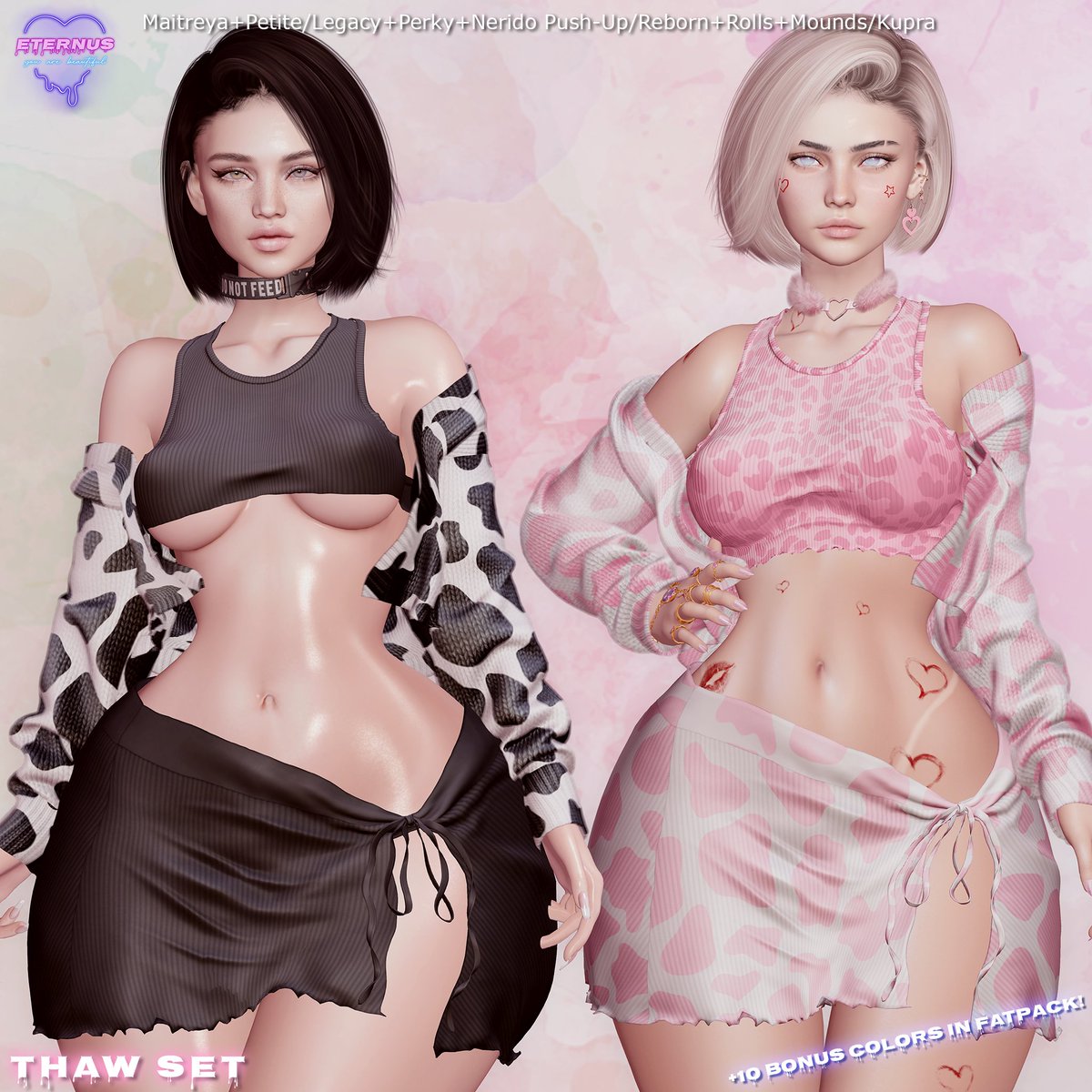 Eternus_Store's tweet photo. 💗Thaw Set for K9​💗
Fatpack includes +10 bonus colors.
Compatible with:
- Maitreya+Petite
- Legacy+Perky+Nerido Push-Up
- Kupra
- Reborn+Rolls+Mounds
Please try demo before purchasing!
https://t.co/FxAFsoSeYT
#sl #secondlife #slfashion #secondlifefashion https://t.co/ZMlpgXs5o2