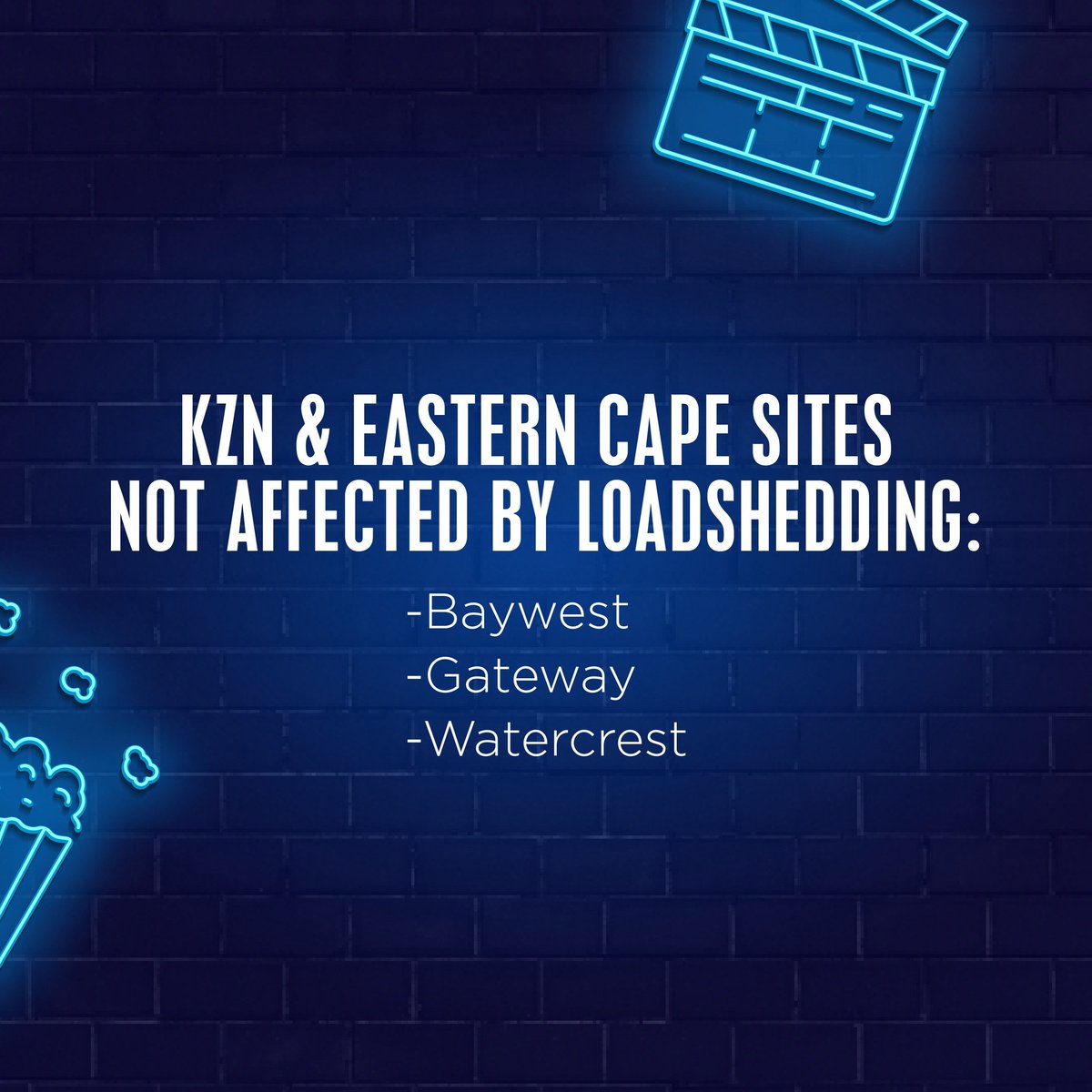 sterkinekor's tweet photo. Not even load shedding can stop great moments on the big SKreen! 😁
You can still watch your favourite movies at our select Ster-Kinekor sites that are not affected by load shedding. 🍿✨
Book tickets: https://t.co/FMJiJV1Hv9
#DoMoviesRight #HelloBigScreen #SterKinekor #Eskom https://t.co/jleErPpSa1
