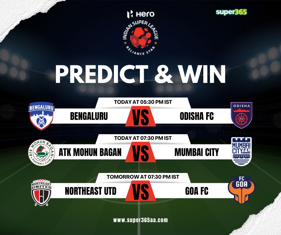 super3652's tweet photo. Don't miss out on the ISL, predict and win amazing rewards with Super365.

Get bonus: https://t.co/PsHXcSUpCd 

#ISL #IndianFootball #indiansuperleague #football #LetsFootball #indianfootballteam #BengaluruFC #ATKMohunBagan  #OdishaFC  #EastBengalFC #mumbaicity #northeastunited https://t.co/4qGEXLws76