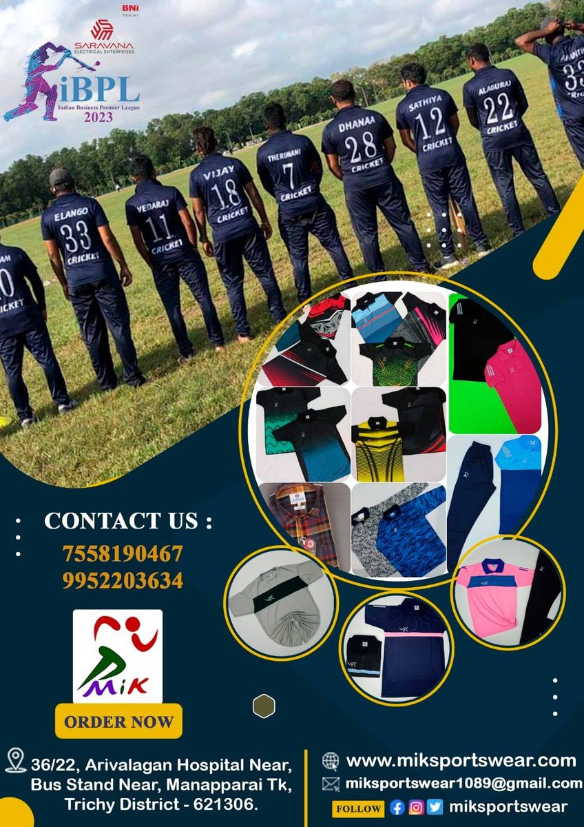 iBPLCricket's tweet photo. BNI Trichy Presents - iBPL Cricket 2023
MIK Sports Wear https://t.co/gkd1uf3IHn
