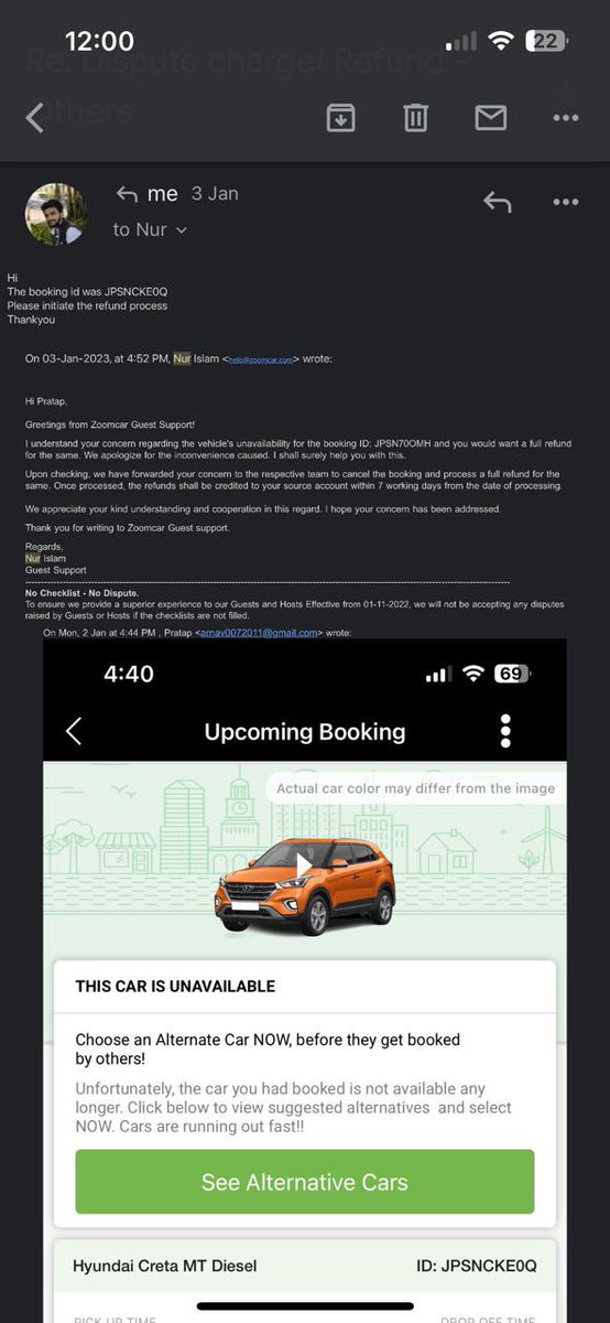prerit_rajput02's tweet photo. @Zoomcar_India @ZoomcarPUN 

Attaching the screenshots 

Booking Id :- JPSNCKE0Q https://t.co/bteLLP90dA