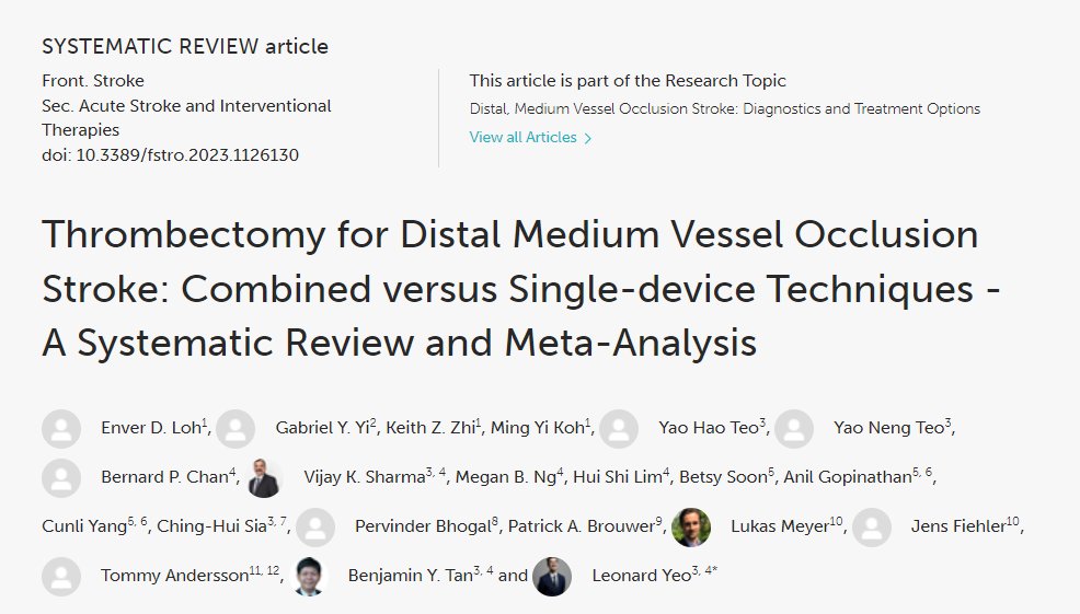 Ching-Hui SIA (@chinghuisia) on Twitter photo In DMVO-AIS patients, mechanical thrombectomy combining stent retrievers & aspiration catheters achieved higher odds of FPE & lower odds of sICH over single-device techniques <a href="/yaoneng_teo/">Teo Yao Neng</a> <a href="/yaohao_teo/">Yao Hao Teo</a> @Dr_Tan_BY <a href="/leonardyeo1/">leonard yeo</a> <a href="/StroCarCollab/">StroCar: elucidating heart-brain interactions</a> <a href="/FrontStroke_/">Frontiers - Stroke</a>
frontiersin.org/articles/10.33… In DMVO-AIS patients, mechanical thrombectomy combining stent retrievers & aspiration catheters achieved higher odds of FPE & lower odds of sICH over single-device techniques <a href="/yaoneng_teo/">Teo Yao Neng</a> <a href="/yaohao_teo/">Yao Hao Teo</a> @Dr_Tan_BY <a href="/leonardyeo1/">leonard yeo</a> <a href="/StroCarCollab/">StroCar: elucidating heart-brain interactions</a> <a href="/FrontStroke_/">Frontiers - Stroke</a>
frontiersin.org/articles/10.33…