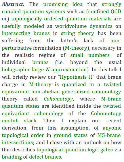 Notes for my talk at *MTheoryMath2023*:

+++++++++++++++++++++++++++++++
Topological Quantum Gates from M-Theory
+++++++++++++++++++++++++++++++

now available here:
ncatlab.org/schreiber/show…