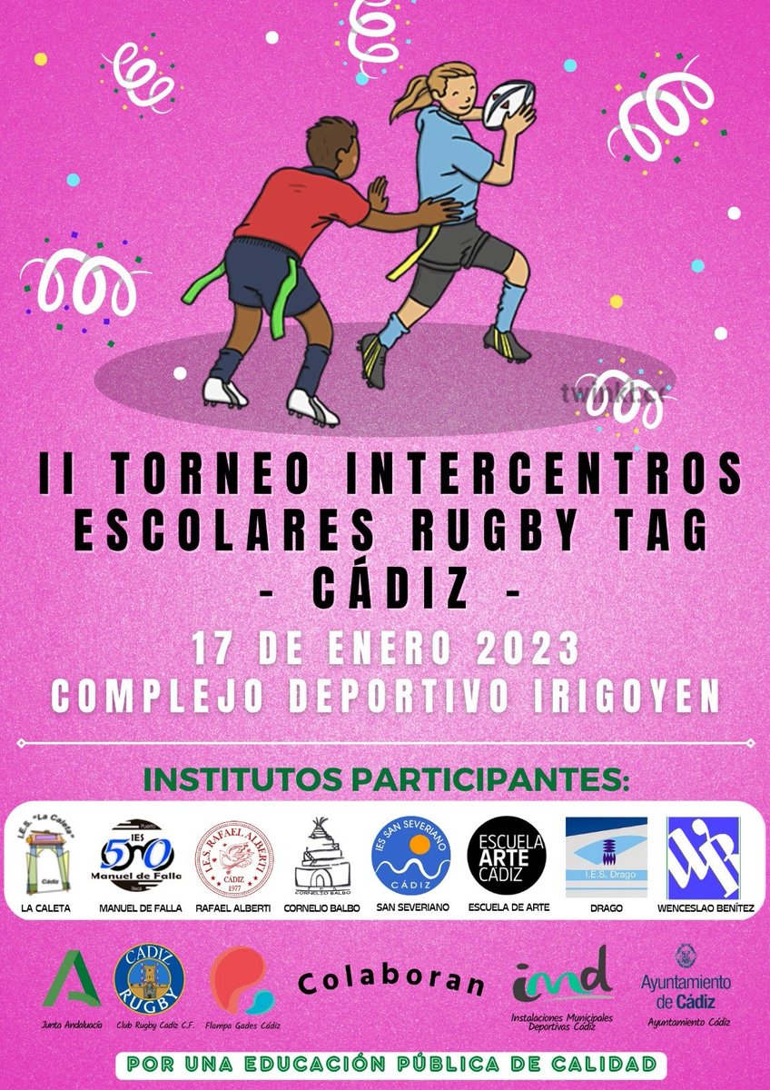 IesDrago's tweet photo. La próxima semana nuestro alumando de 👩🏻‍🎓👨🏼‍🎓 de primero de bachillerato , asistirá al II Torneo intercentro de 🏈Rugbby-Tag , compitiendo contra otros centros de la provincia. Mucha suerte y vamos ¡A por todas!💪🏻💪🏻 #IESDrago #RugbyTag https://t.co/koOUcO8OkB