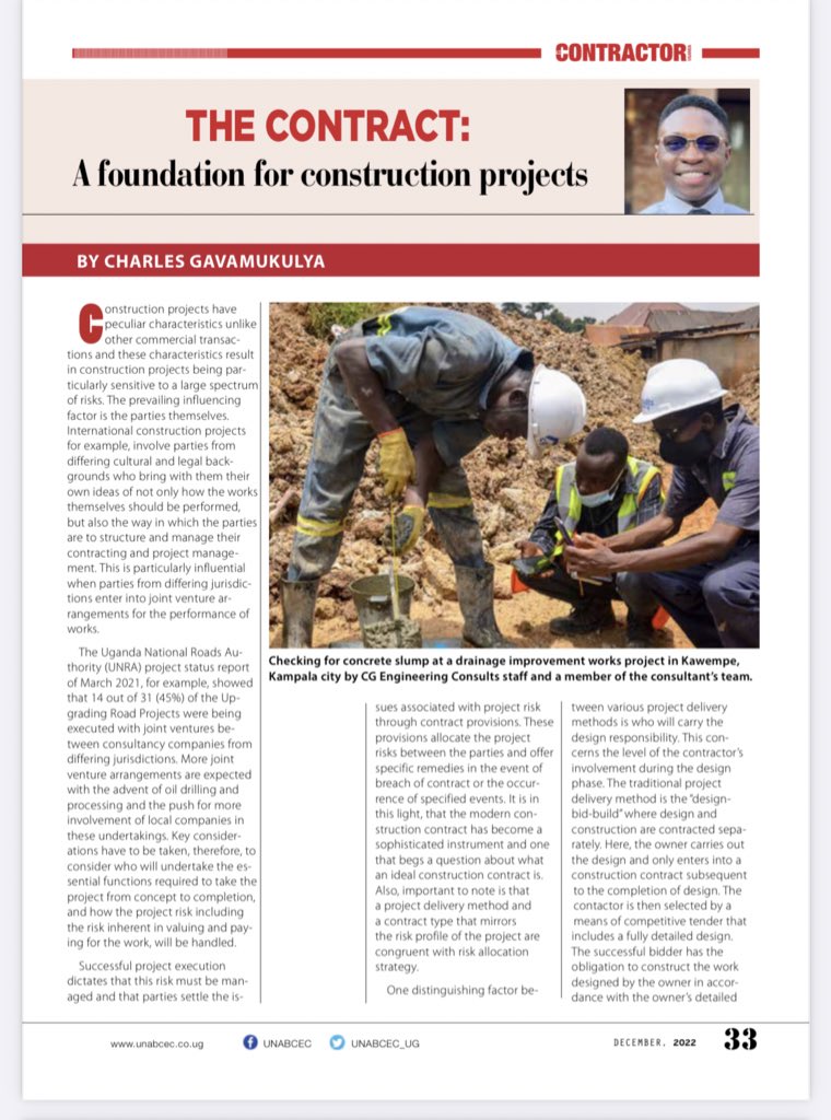 charlesgava_256's tweet photo. Yours truly had an article in @UNABCEC_UG’s “The Contractor” Magazine. Please find attached the link to the magazine for your pleasure: https://t.co/4VhezQaO8k https://t.co/fyvgPe0LZn