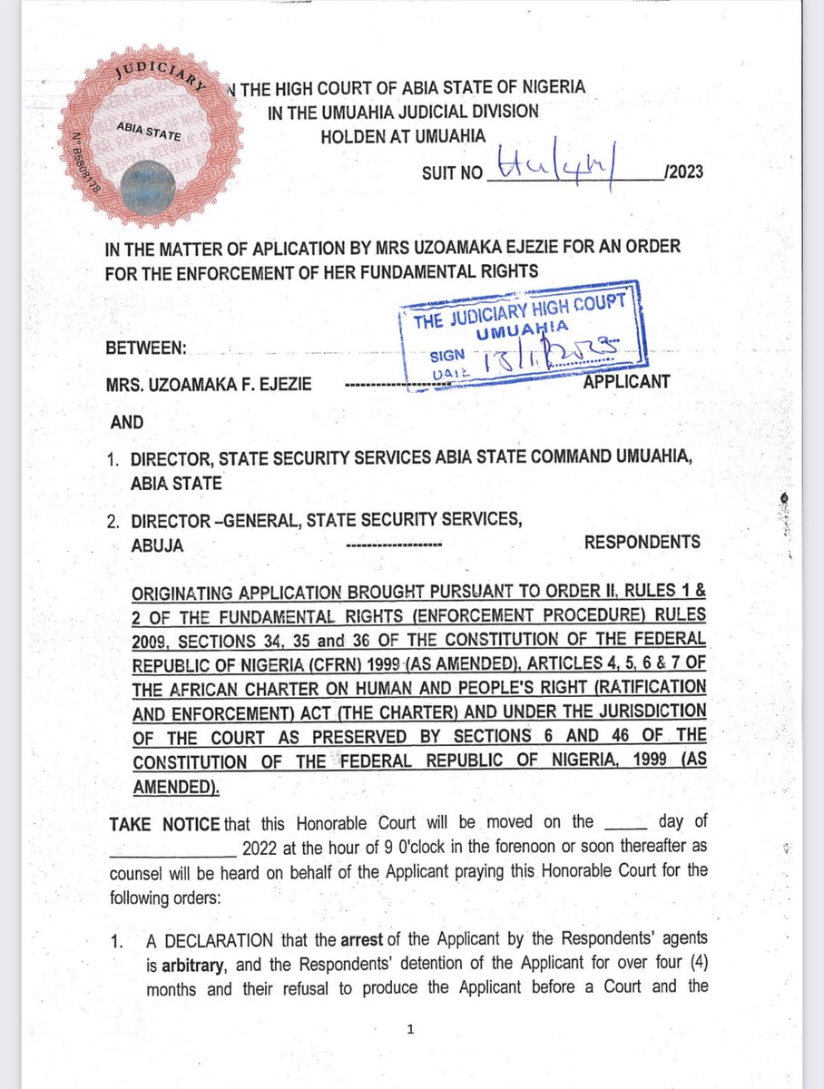 AloyEjimakor's tweet image. Yesterday, I initiated a legal action on behalf of Madam Uzoamaka Ejezie (#MamaBiafra). Justice beckons. Yes!