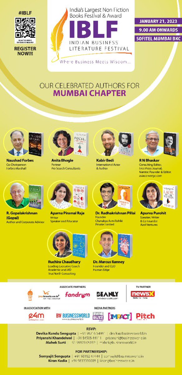 anuragbatrayo's tweet image. We bring to you India's Biggest Non-Fictional Literature Festival, Indian Business Literature Festival (IBLF) at Amchi Mumbai on January 21, 2023 at Sofitel Mumbai, 9 am onwards. 
#IBLF #MumbaiChapter

Click here to Register: bit.ly/IBLFMumbai @BWBusinessworld @e4mtweets