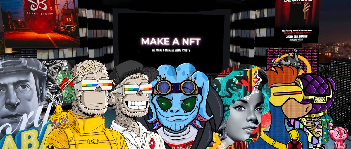MAKEANFT's tweet photo. We are going IRL tomorrow have a great GN GM fam... I will leave you with a lil family banner I am toying with!  @y00tsNFT @OBEYGIANT @keybeats89 @hasmatclub @y00ts_in_6D @ENSMaxisNFT @Reddit #SQUADUP #ACES #BLUEALIEN @Gemma_NFT https://t.co/WFAMksoe5H