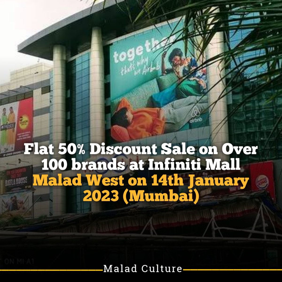 Flat 50 % Discount Sale on Over 100 brands at Infiniti Mall Malad West on 14th January 2023, Mumbai
.
maladculture.in
.
#malad #maladwest #infinitimall #mumbaikar #things2do #things2doinmumbai #things2doinmalad @InfinitiMall #brands #discount #discountcode #MumbaiCity