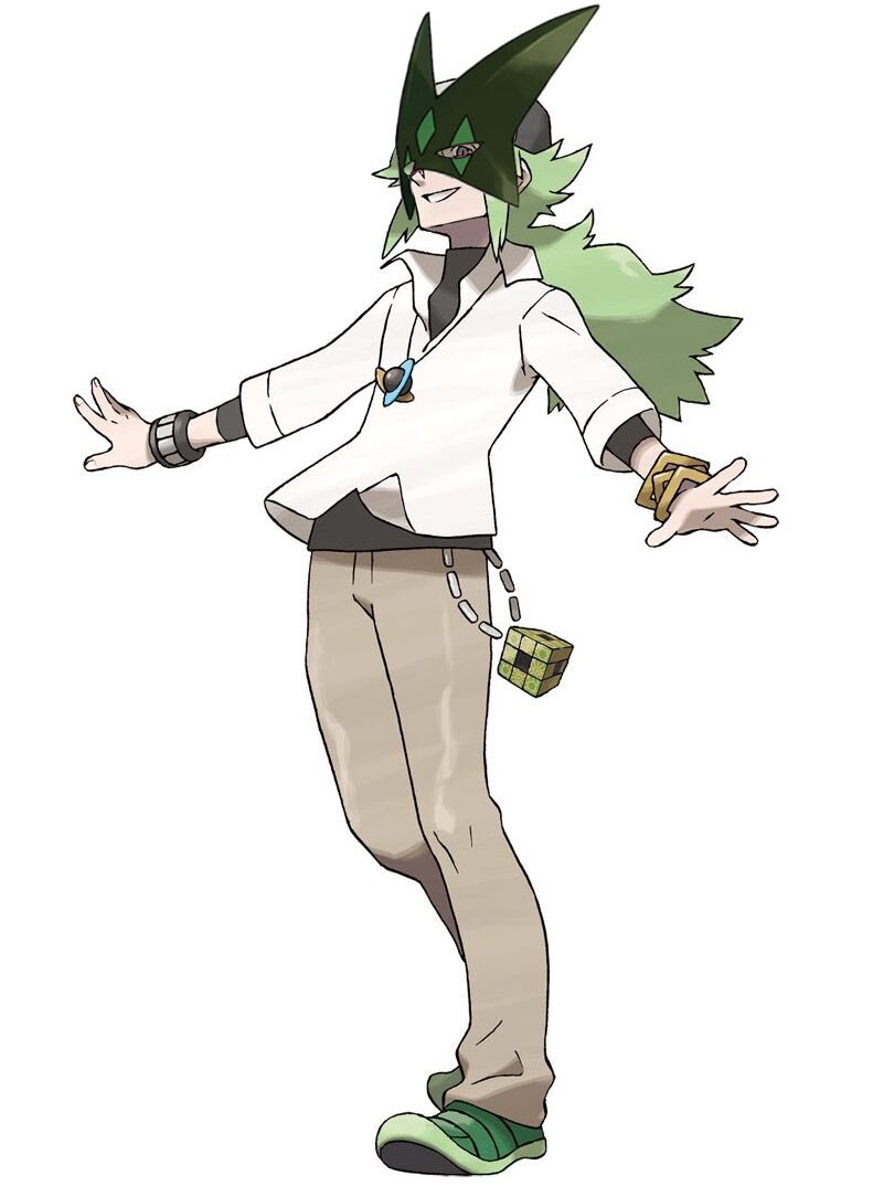 n (pokemon) 1boy pokemon (creature) green hair jewelry hat shirt male focus  illustration images