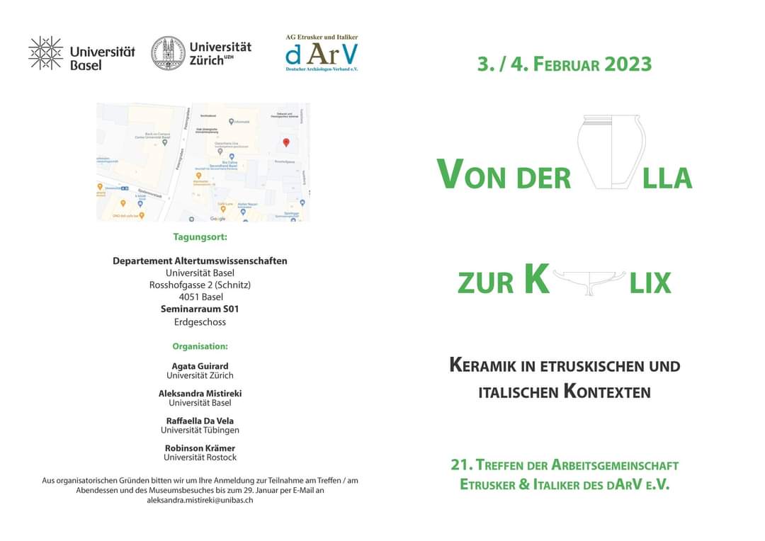 duDArVst's tweet photo. Am 03.-04. Februar findet das 21. Treffen der AG Etrusker &amp; Italiker in Basel statt. Das Thema lautet Keramik in etruskischen und italischen Kontexten. Das Programm findet Ihr angehängt an diesen Post. 
Anmeldung zur Teilnahme bis zum 29. Januar! https://t.co/zfsSB6De1q