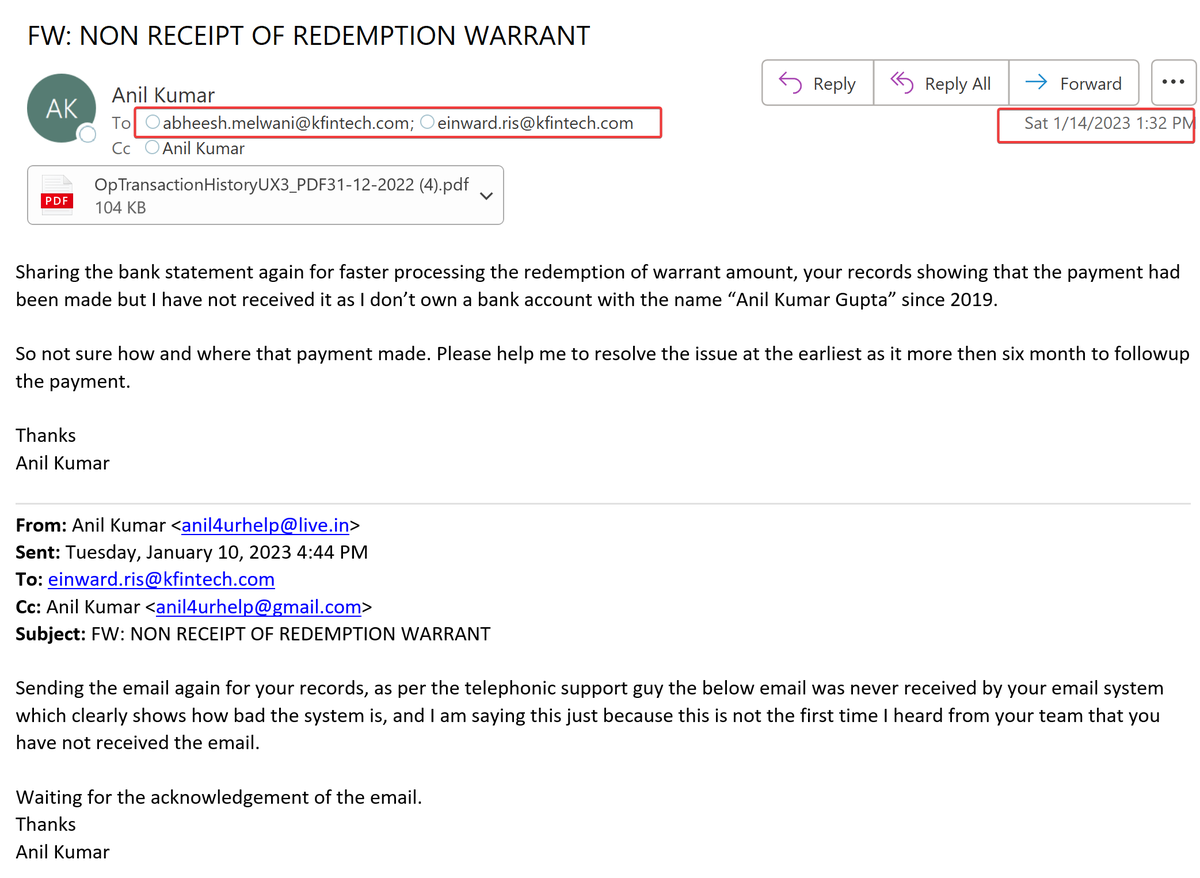 anil4urhelp's tweet photo. @weKFintech mail sent hope this time you will received it or able to track with timestamp in your email system if not recived. https://t.co/uRi2FG0JOa