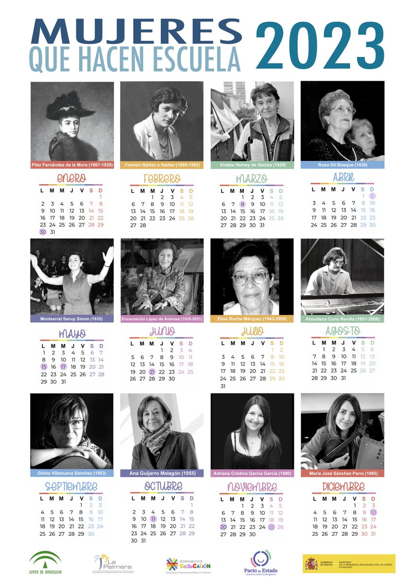 palmeracoeduca's tweet photo. Calendario 2023. Mujeres que hacen escuela. Este año hemos querido dar visibilidad a doce mujeres que han aportado e innovado en la enseñanza musical.
https://t.co/rgIOs7OtEv https://t.co/S8RhHQt8zq