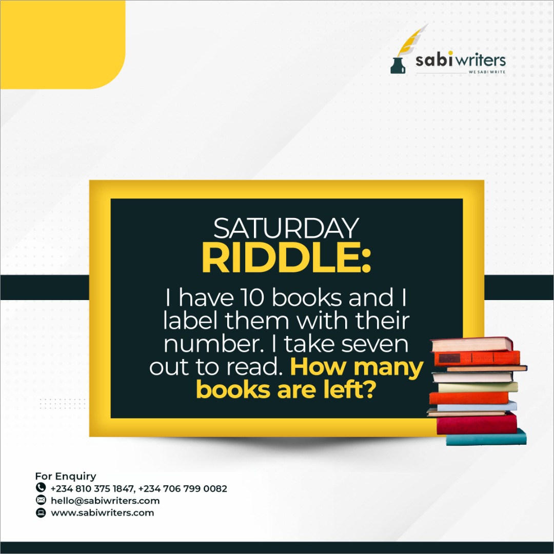 sabiwriters's tweet photo. Think, think, think. 

Don’t do the maths just puzzle it out. 

Remember it’s a riddle, not an equation. 

Did you get it? 

Share your answers in the comments and we will share the right answer on Monday. 

#sabiwriters #wesabiwrite #Saturday #riddles #saturdayriddle #weekend https://t.co/ofNmCkFjZC