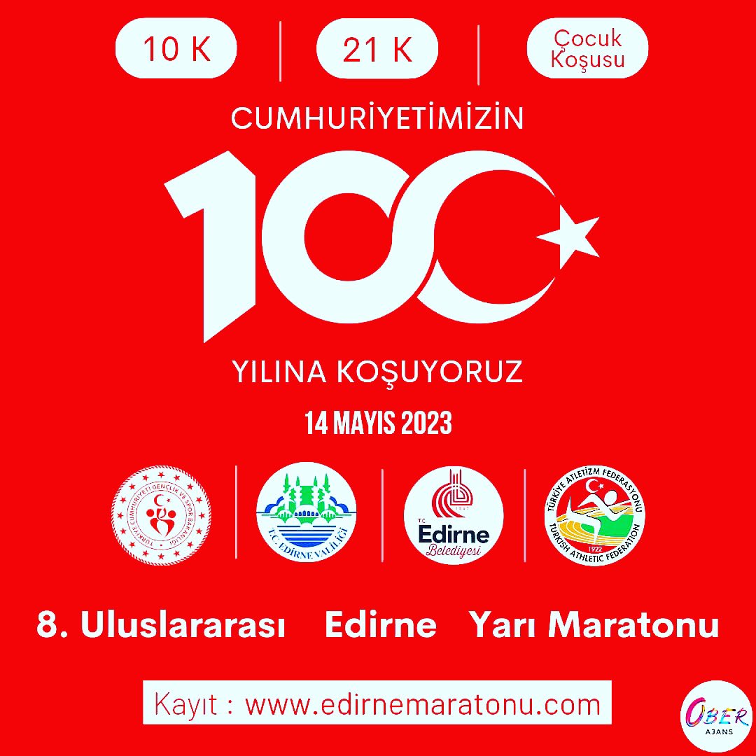 nderakda's tweet photo. Cumhuriyetimizin 100. Yılı Maratonu 8.uluslararası Edirne Maratonu 14 Mayıs 2023’de koşulacak  https://t.co/JIhAlMwq9j. https://t.co/Ec42e8JmeM