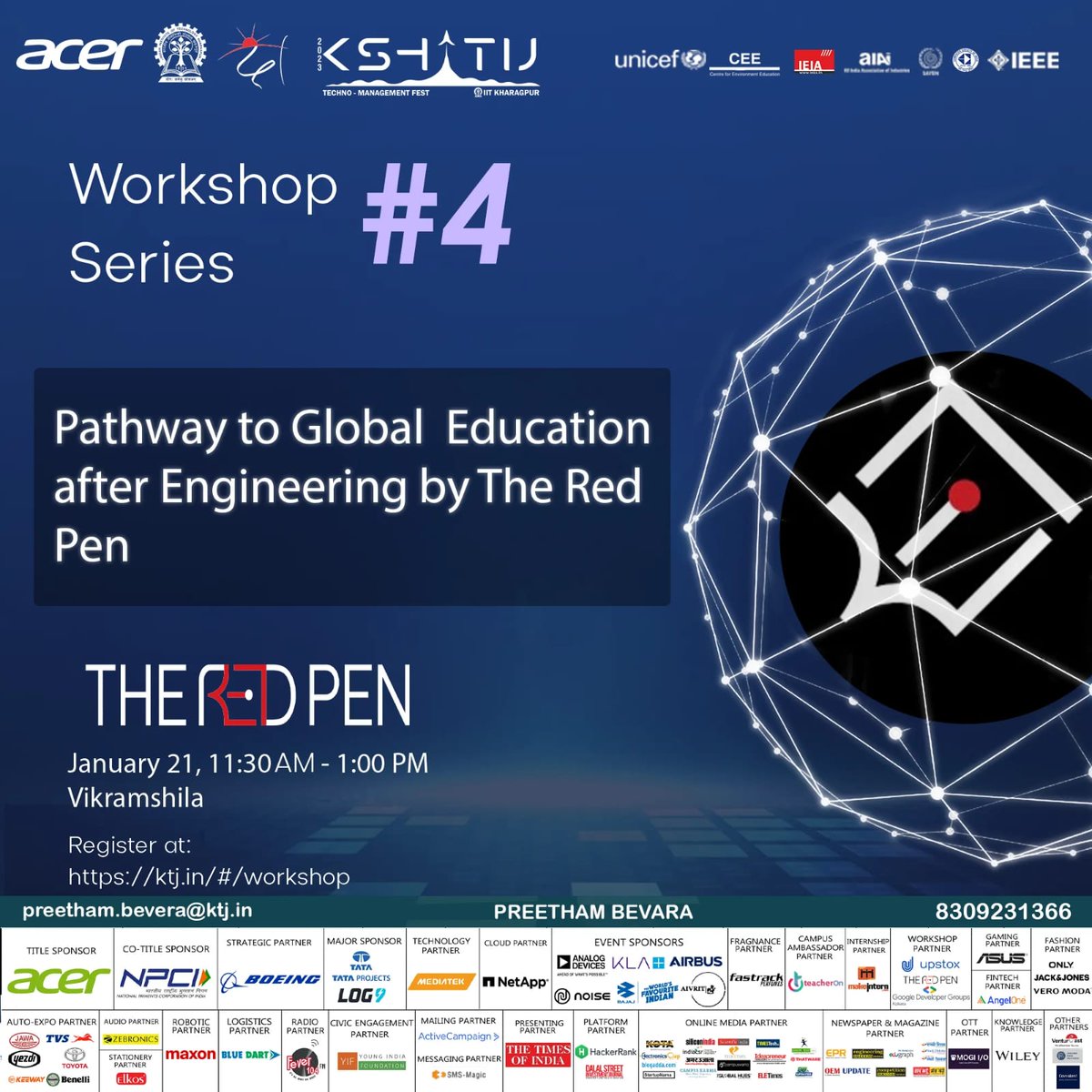 ktj_iitkgp's tweet photo. Kshitij presents a workshop by The Red Pen, a leading independent education consultancy. Hold on this opportunity on 21st January.
Registration Link: https://t.co/mELIT8aqs9
#consult #theredpen #workshop #students #engineering #management #ktj #kshitij2023 #iitkgp #iitkharagpur https://t.co/K3CsDShmWH