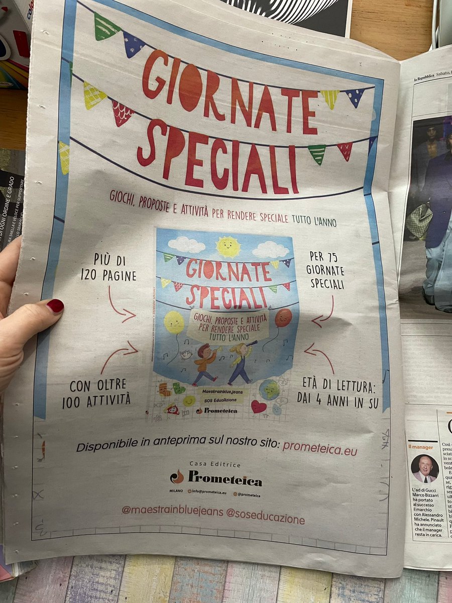 prometeicabooks's tweet photo. 🧡 Oggi su @repubblica c’è “GIORNATE SPECIALI”🤩

📍https://t.co/F67tZXfom9

💫 Un #activitybook dai 4 anni per rendere coinvolgenti le #ricorrenze:
📔più di 120 pagine
🕺🏼oltre 100 attività divertenti
🗓️per 75 giornate specialissime…
…da usare nel ‘23 e i prossimi anni ⭐️ https://t.co/ox89zozLvJ