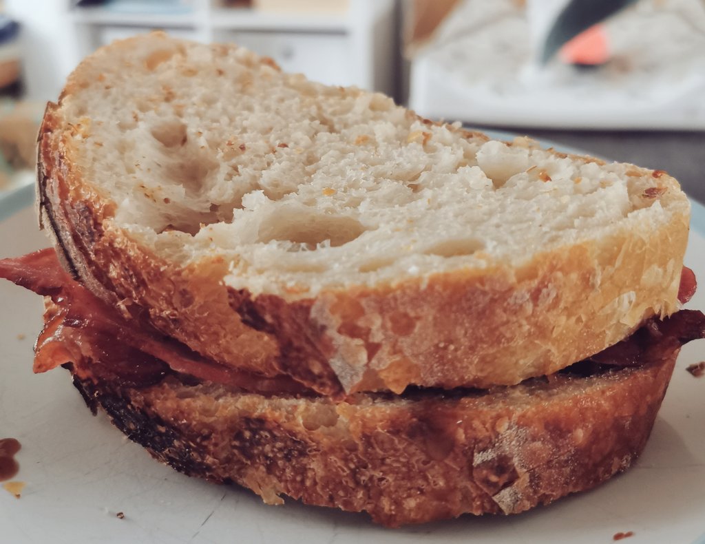 nicholasjwright's tweet photo. @iamedbaker Thank you for the best bacon sarnie bread I've had for years. Our little one has also demolished her sausage roll too which is high praise indeed from the fussiest of eaters. We'll be back soon. 🙌 https://t.co/xBjlrq2O9O
