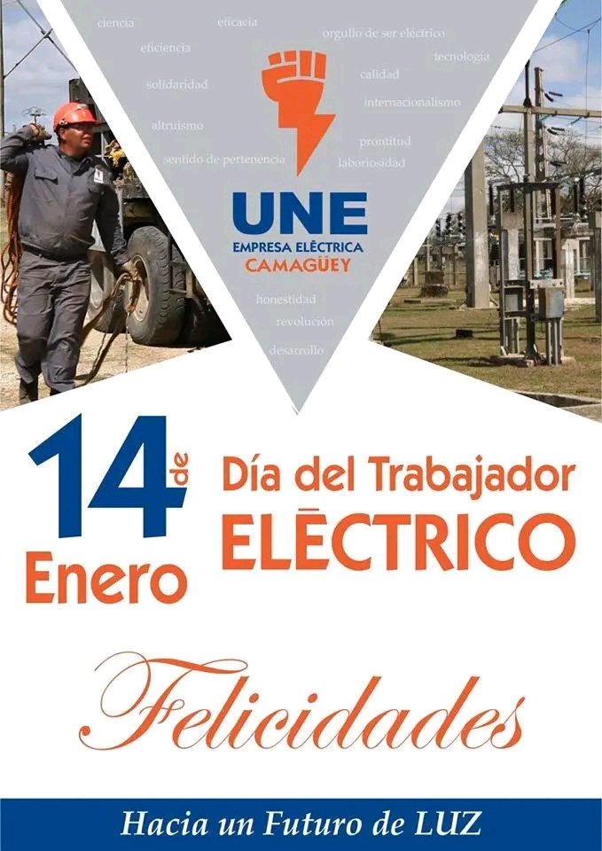 Este 14 de enero se conmemora el Día del Trabajador Eléctrico, merecido reconocimiento a ese sector y a Antonio Guiteras Holmes, quien un día como hoy, pero de 1934  firmó la intervención de la mal llamada compañía cubana de Electricidad. Felicidades en su dia.