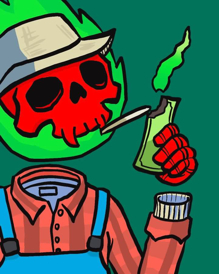 workingdeadnft's tweet photo. "I love the smell of green candles in the morning" - Skull Tech Vice President 💰 

[like and retweet for a chance to win a TWD NFT] https://t.co/NoRWieI5ar