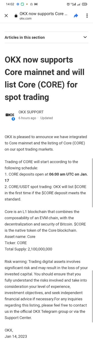 Pi_UpdatesDaily's tweet photo. OKX now supports Core mainnet and will list Core (CORE) for spot trading https://t.co/taL3oorXX5