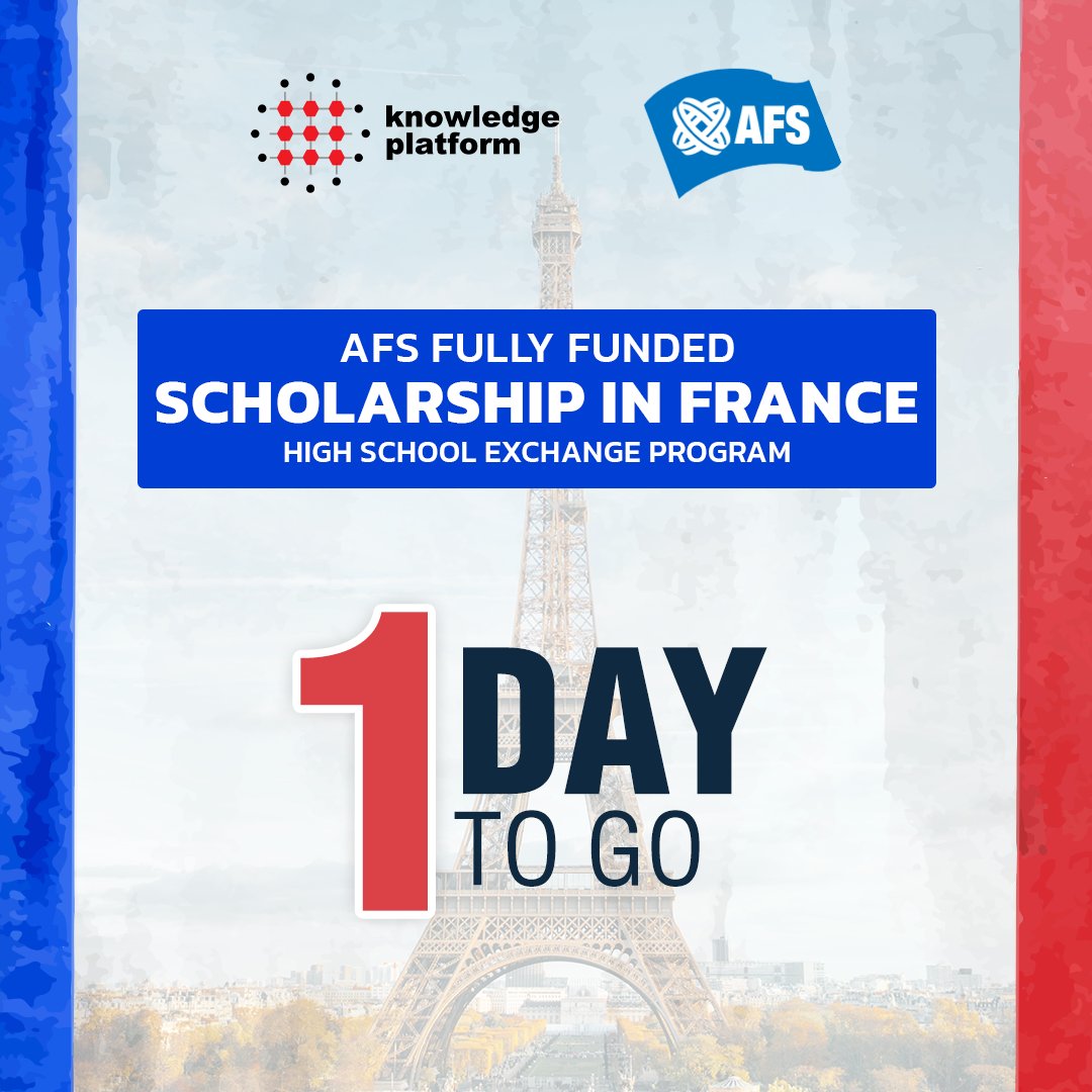 KPLearning's tweet photo. Calling all Pakistani students! The Knowledge Platform & @AFS are offering a fully-funded #scholarship for a high school exchange program in #France.
Eligibility: 14.6-17.9 yrs, 60% marks, fluent in English.
#AFSFrance #edtech #needbasescholarship #opportunity https://t.co/7YUghjdrq4