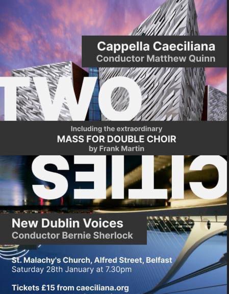 A unique opportunity to see 2 incredible choirs in an incredible venue.
<a href="/caeciliana/">Cappella Caeciliana</a> + <a href="/newdublinvoices/">New Dublin Voices</a> 

• St Malachy’s Church, Belfast
• 28th January 
• 7.30pm
• tickets via <a href="/caeciliana/">Cappella Caeciliana</a> 

<a href="/MakingMusic_UK/">Making Music UK</a>