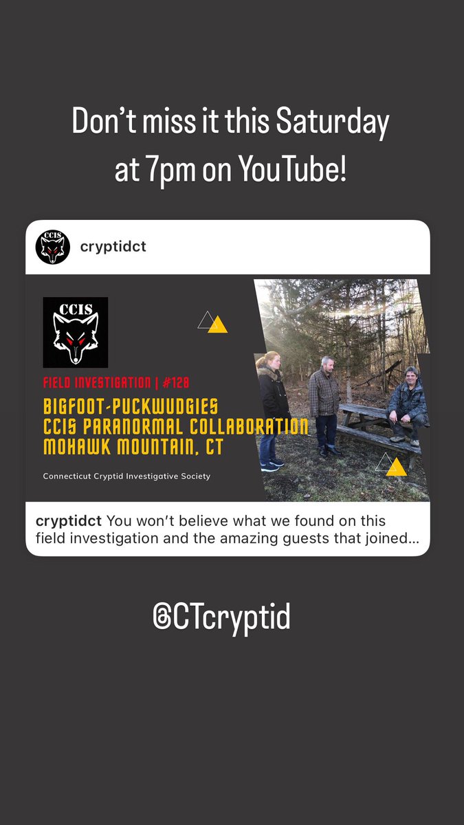 CTcryptids's tweet photo. New episode off #fieldinvestigation on YouTube! @CTCryptid with special guests. Don’t miss it!
#bigfoot #puckwudgie #paranormal #ccis https://t.co/iHZGPTk1M2