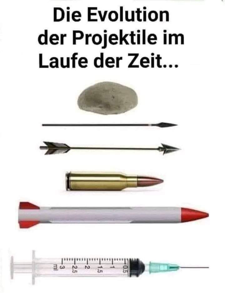 Stubentiger6's tweet image. Netzfund...
Die Evolution der Projektile im Laufe der Zeit - vom Stein zur #Spritze