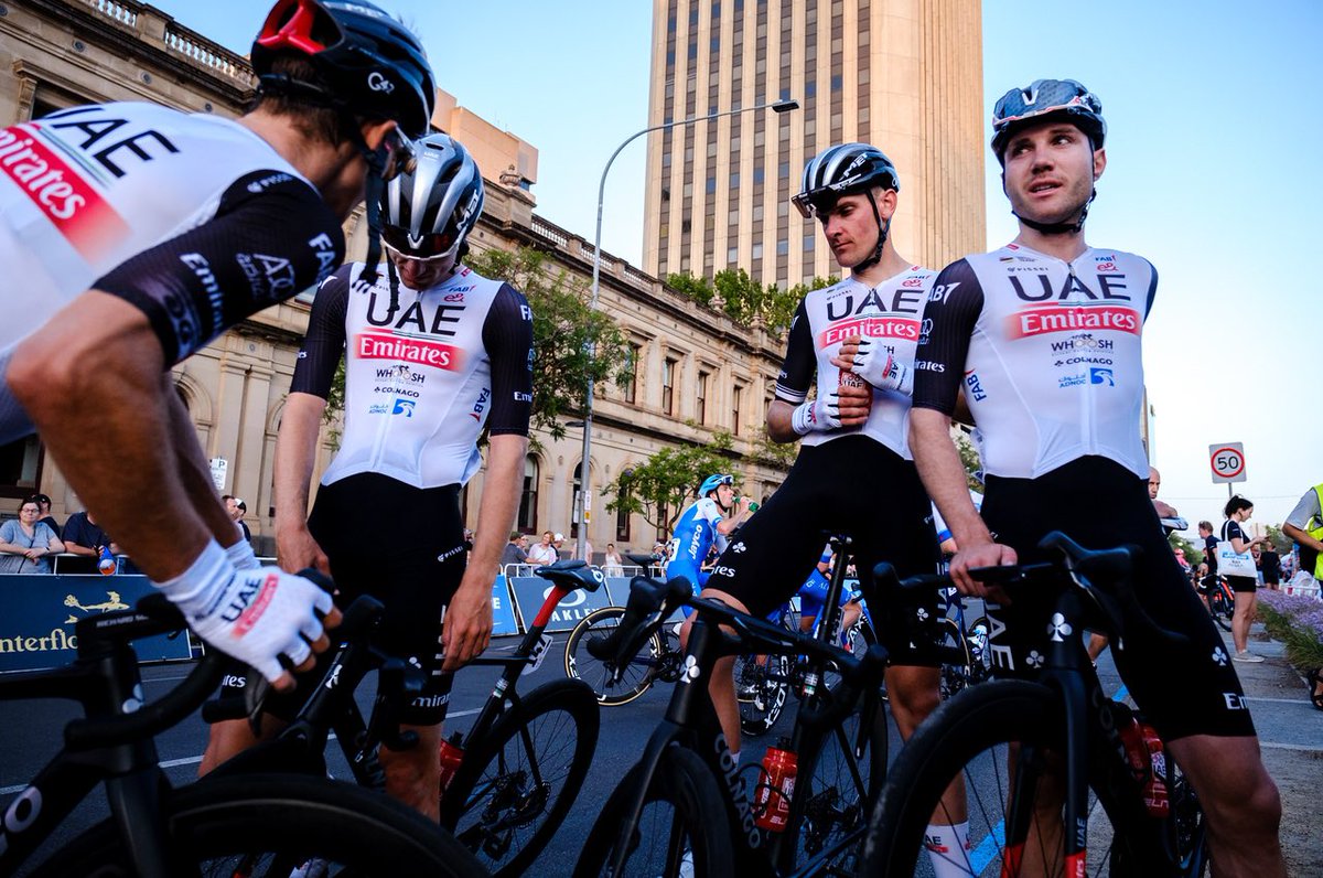 TeamEmiratesUAE's tweet photo. We kick started the 2023 season off in Adelaide with the traditional criterium opener to #TourDownUnder 🇦🇺.

Our guys are safely crossed the finish line✅.

📸 @SprintCycling | Laura Fletcher @Colnagoworld 

#UAETeamEmirates #WeAreUAE https://t.co/6EIAMvhszP