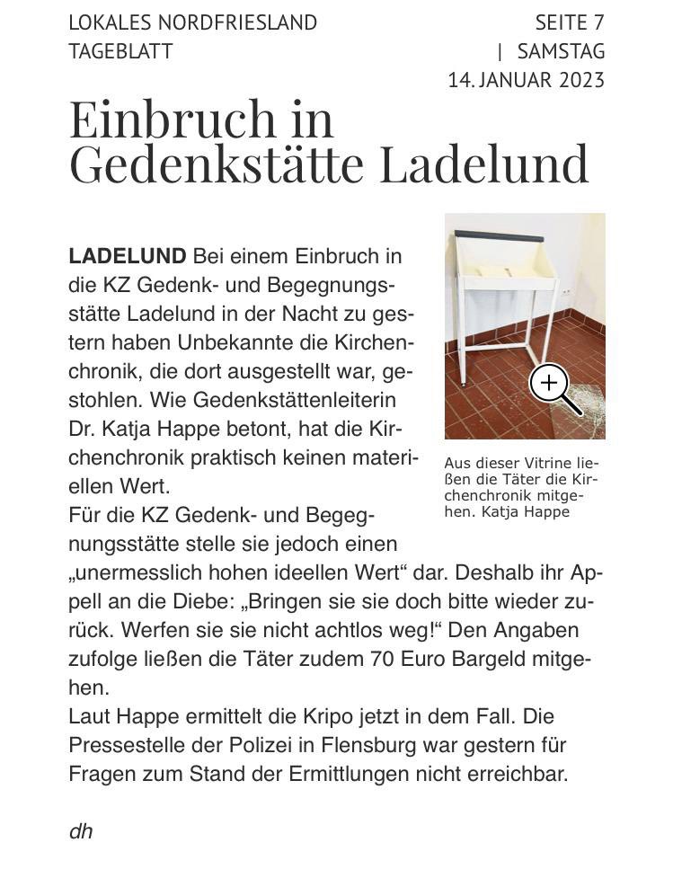 VerderSamen's tweet photo. Vandaag bereikte ons het trieste nieuws vanuit #Ladelund dat de zgn kerkkroniek is gestolen vanuit Kz-Gedenkstätte. De Kroniek waarin Pastor Meyer de gebeurtenissen in 1944 gedetailleerd beschreef heeft nauwelijks financiële waarde maar is wel van onschatbare historische waarde. https://t.co/an1txB7kqM