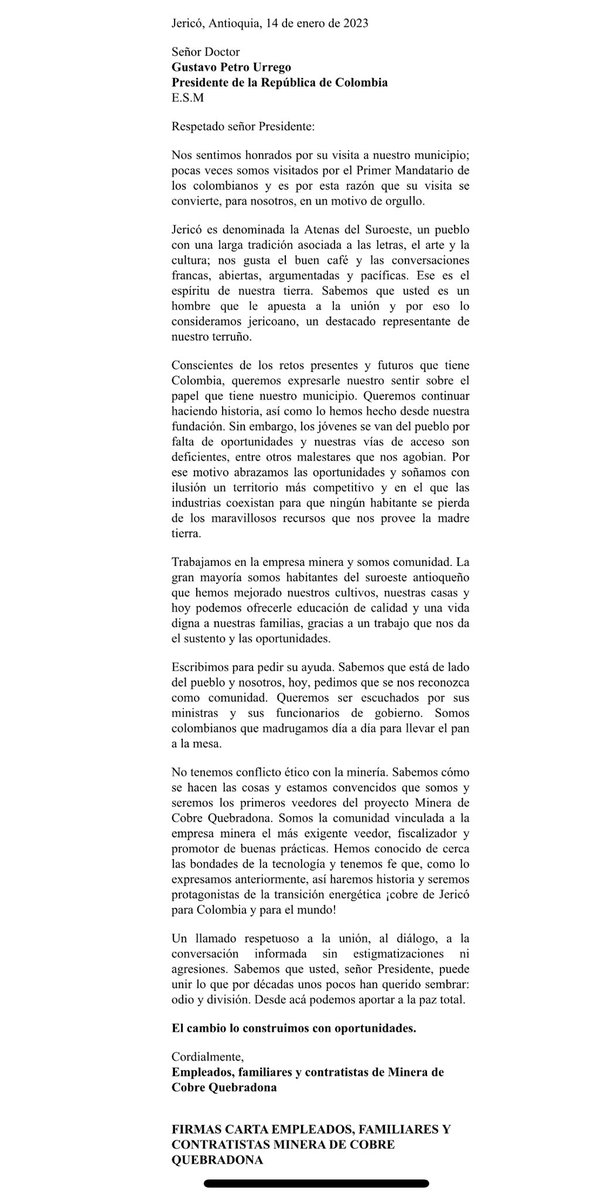 @petrogustavo @susanamuhamad  Por la coexistencia en el suroeste Antiqueño! Anglogold Ashanti Colombia #MineradeCobreQuebradona #SomosBuenaEnergia