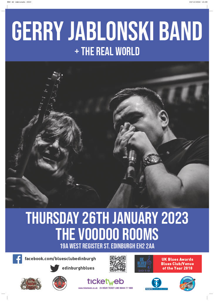 Edinburgh Blues Club (@edinburghblues) on Twitter photo The irrepressible Gerry Jablonksi Band are next up, support from The Real World.
<a href="/GJEB/">Gerry Jablonski Band</a>
<a href="/TicketWebUK/">TicketWeb UK 🤘</a>
<a href="/ticketsscotland/">Tickets Scotland</a>
<a href="/BluesRockReview/">Blues Rock Review</a>
<a href="/BluesMattersMag/">Blues Matters</a>
<a href="/WhatOnEdinburgh/">What's On Edinburgh</a>
<a href="/EdinburghJazz/">EdinburghJazzFest</a>
<a href="/CreativeEdin/">Creative Edinburgh</a> The irrepressible Gerry Jablonksi Band are next up, support from The Real World.
<a href="/GJEB/">Gerry Jablonski Band</a>
<a href="/TicketWebUK/">TicketWeb UK 🤘</a>
<a href="/ticketsscotland/">Tickets Scotland</a>
<a href="/BluesRockReview/">Blues Rock Review</a>
<a href="/BluesMattersMag/">Blues Matters</a>
<a href="/WhatOnEdinburgh/">What's On Edinburgh</a>
<a href="/EdinburghJazz/">EdinburghJazzFest</a>
<a href="/CreativeEdin/">Creative Edinburgh</a>